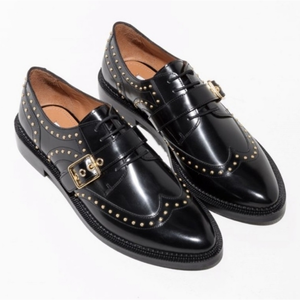 Other Stories Black Leather Gold Studded Oxfords Size 7